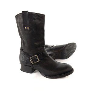 Frye Martina Engineer Black Leather Mid-Calf Boots